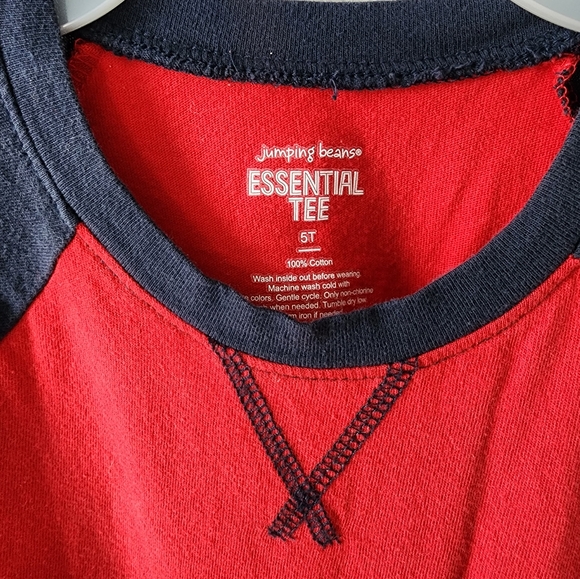 5t Jumping Beans red‎ blue raglan basics t-shirt Baseball Valentines Patriotic - Picture 7 of 9